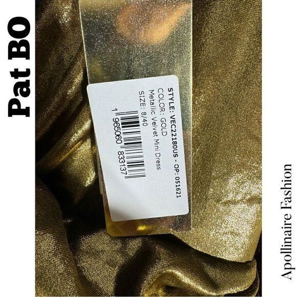 Pat BO VELVET GOLD METALLIC MINI DRESS NWT SIZE 8 - Picture 6 of 8